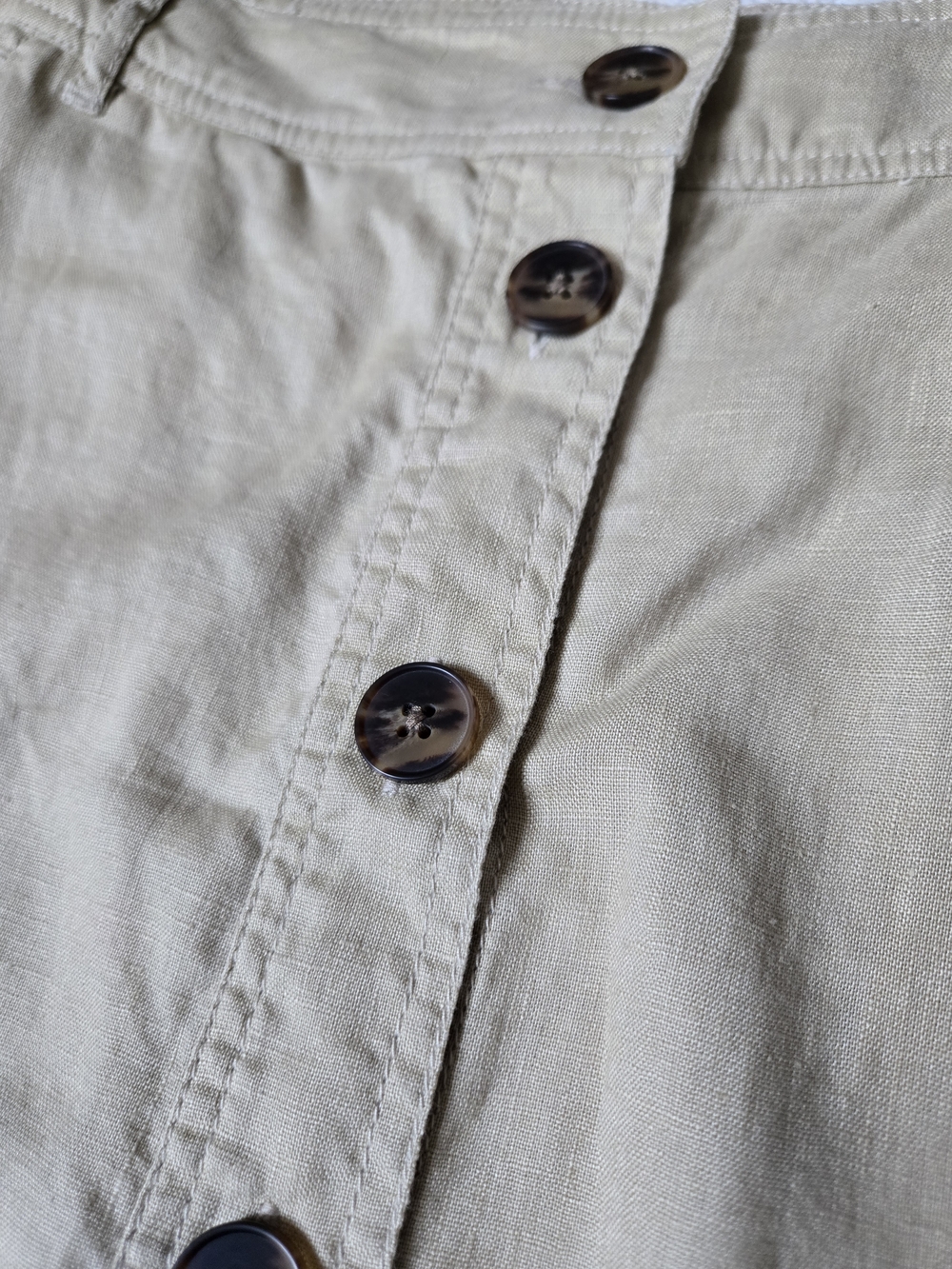 Part Two Linen High-Waist A-Line Cream Button-Front Midi Summer Skirt - Picture 4 of 12